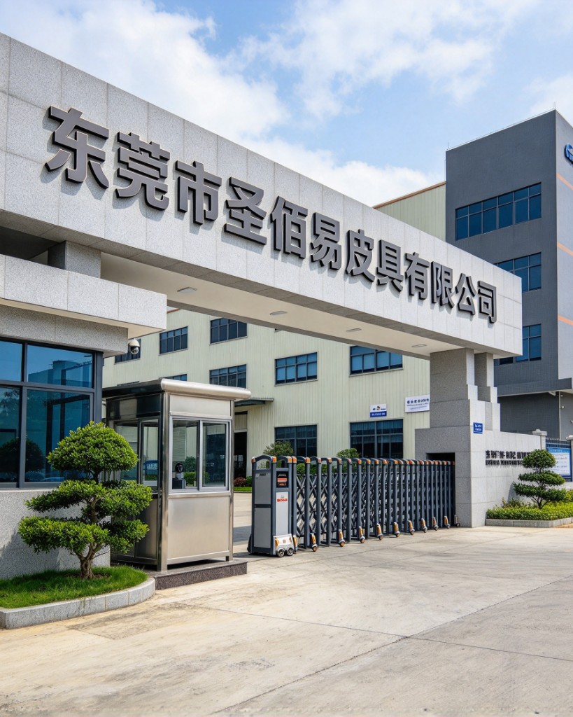 The entrance of Dongguan Shengbaiyi Leather Co., Ltd., a wholesale pet bag factory
